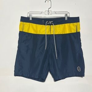 Ron Jon Mens Blue Yellow Bathing Suit 7.5” Inseam Size L